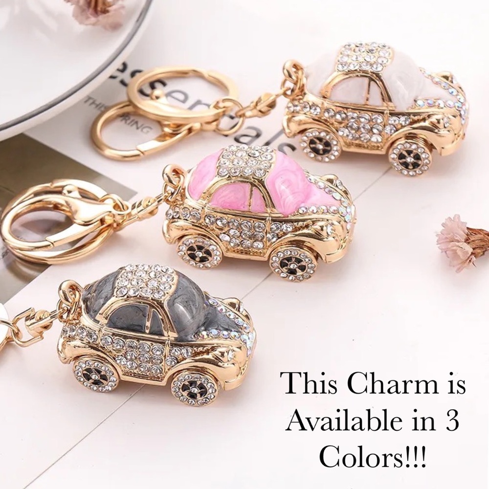 Retro Black and Gold Crystal Coupe Car Keychain Charm - Picture 2 of 16